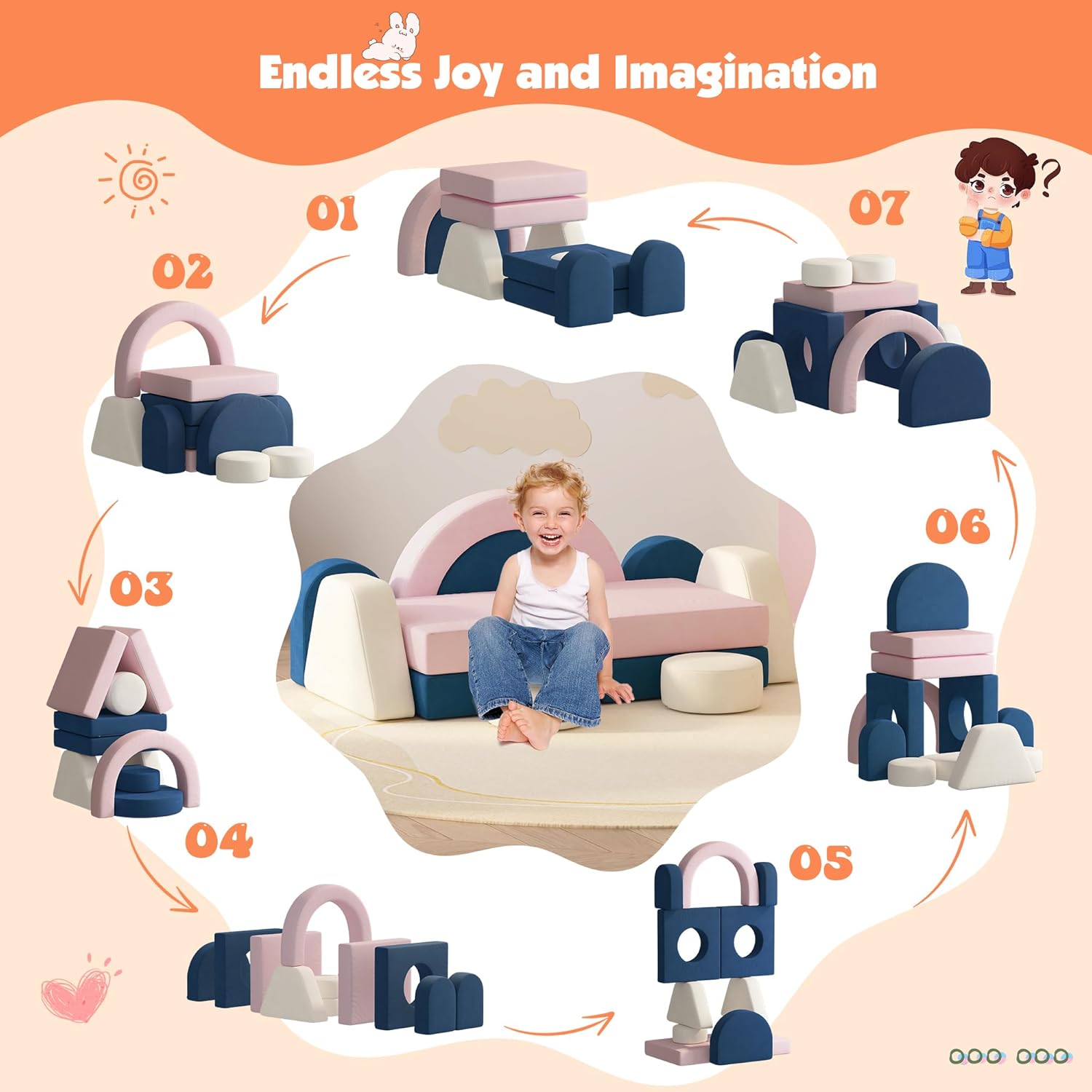 12 PCS Modular Kids Play Block Couch