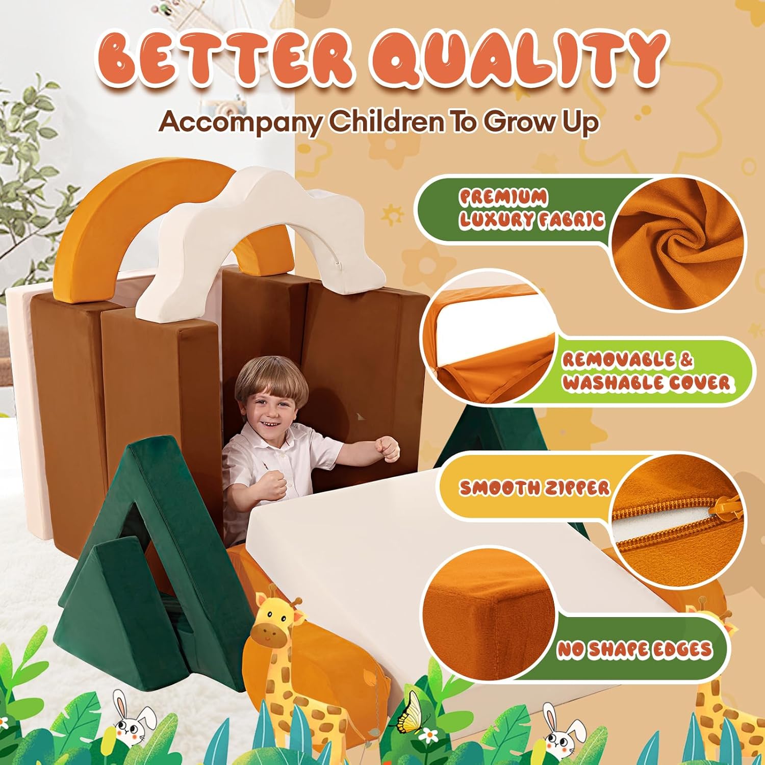 18PCS Junlge Theme Toddler Couch Building Fort