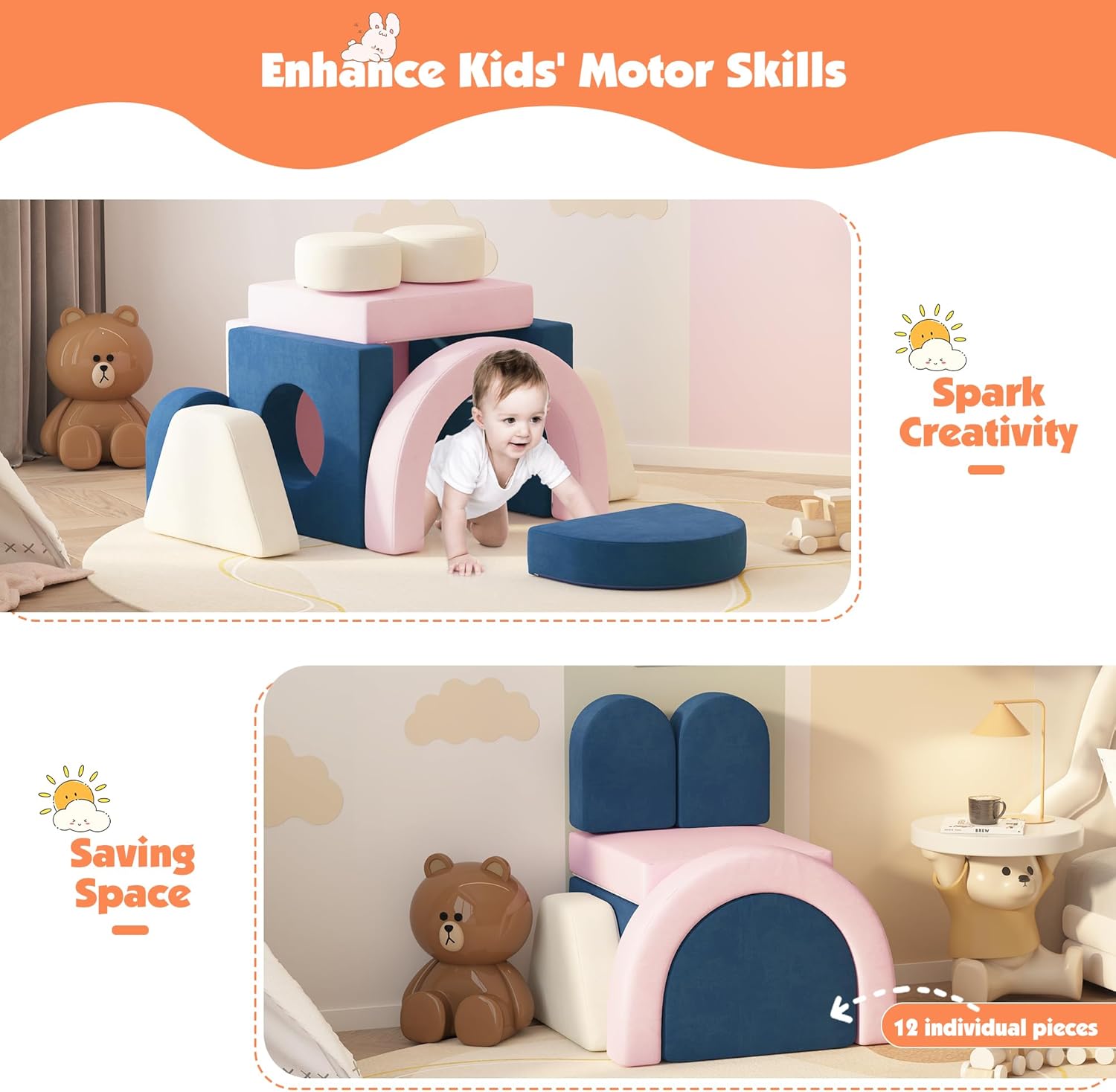 12 PCS Modular Kids Play Block Couch