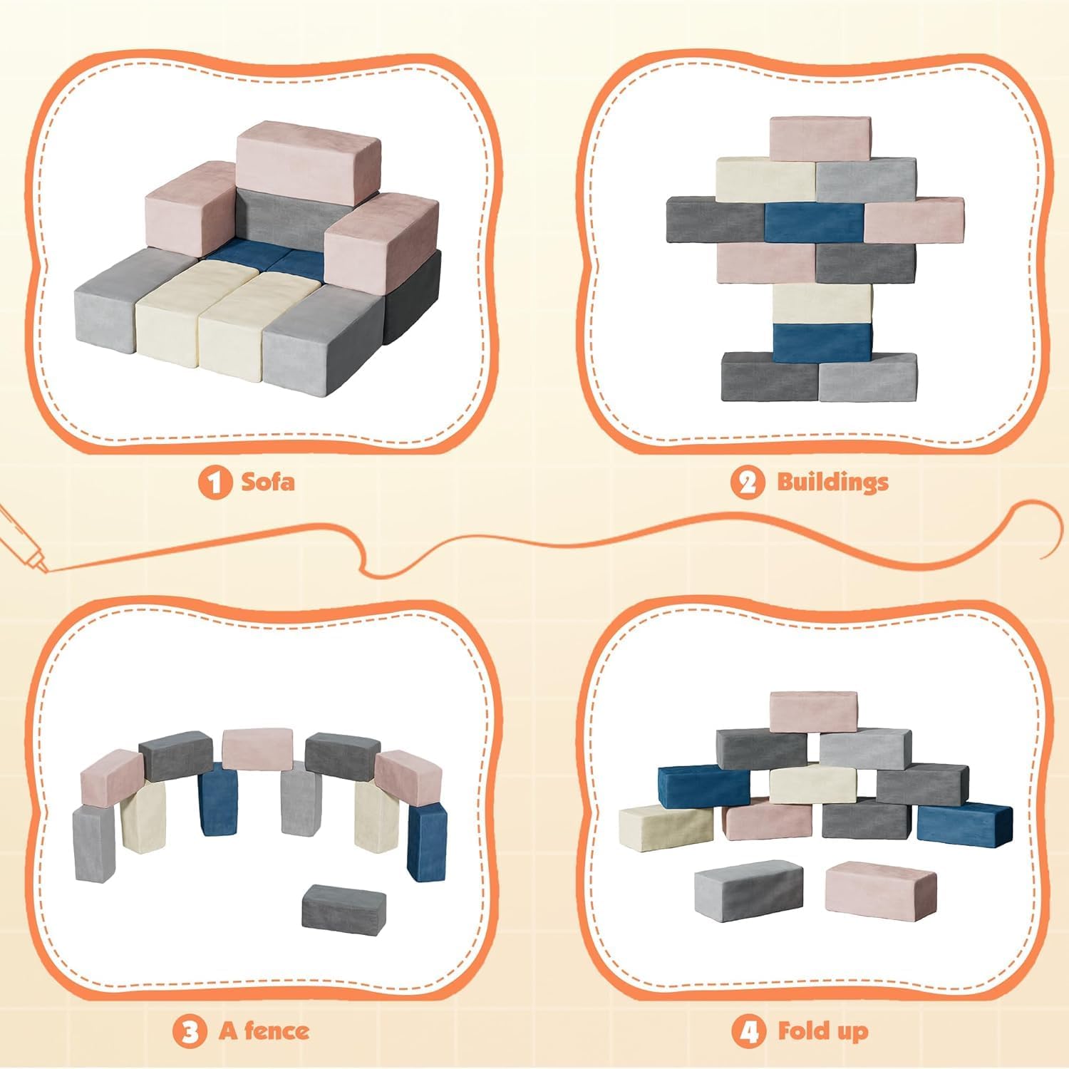 12 PCS Modular Kids Play Blocks Toddler Building Fortplay Set