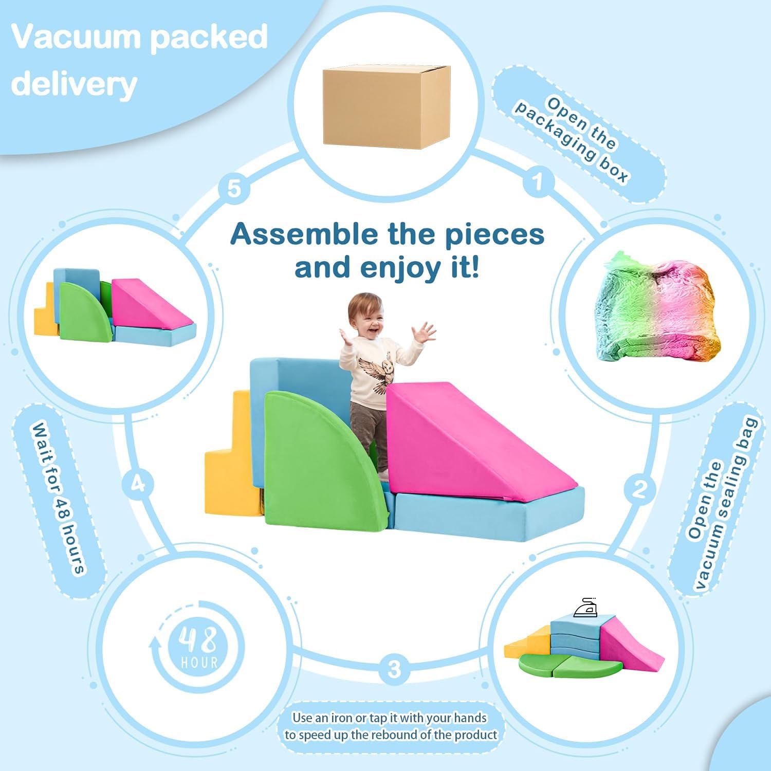 5-Piece Multicolor Soft Foam Climbing Blocks for Toddlers with Tunnels, Ramp & Mats