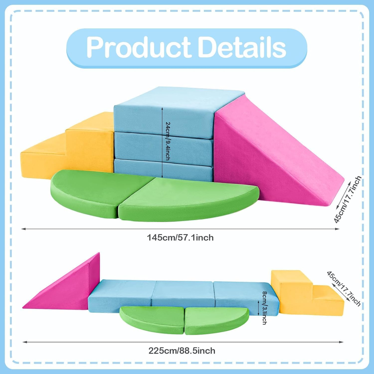 5-Piece Multicolor Soft Foam Climbing Blocks for Toddlers with Tunnels, Ramp & Mats