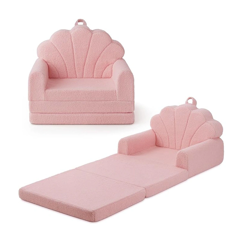 2-in-1 Cute Shell Folding Kids Couch Bed & Lounger