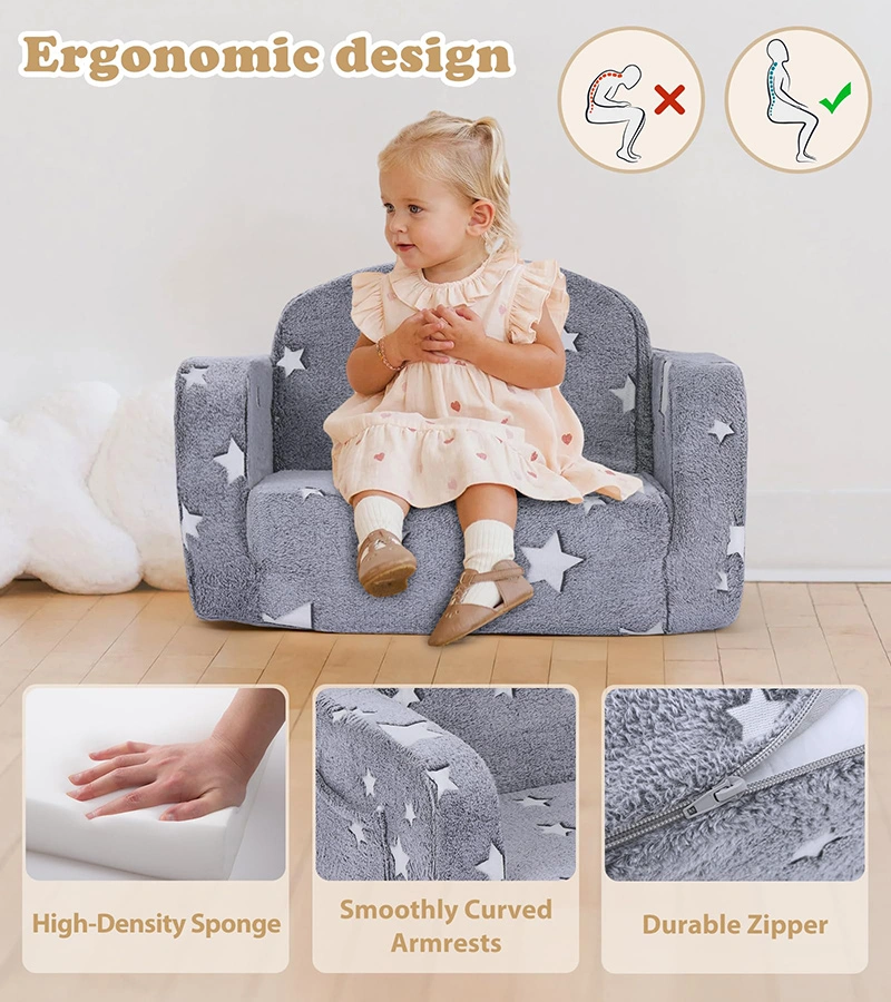 Toddler Fold Soft Foam Couch with Folded Mattress Glow in The Dark