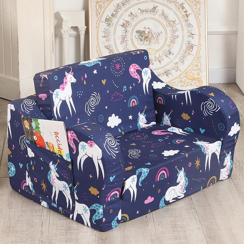 Rainbow Unicorn Print Kids' Sofa Bed With Safe and Durable Foam