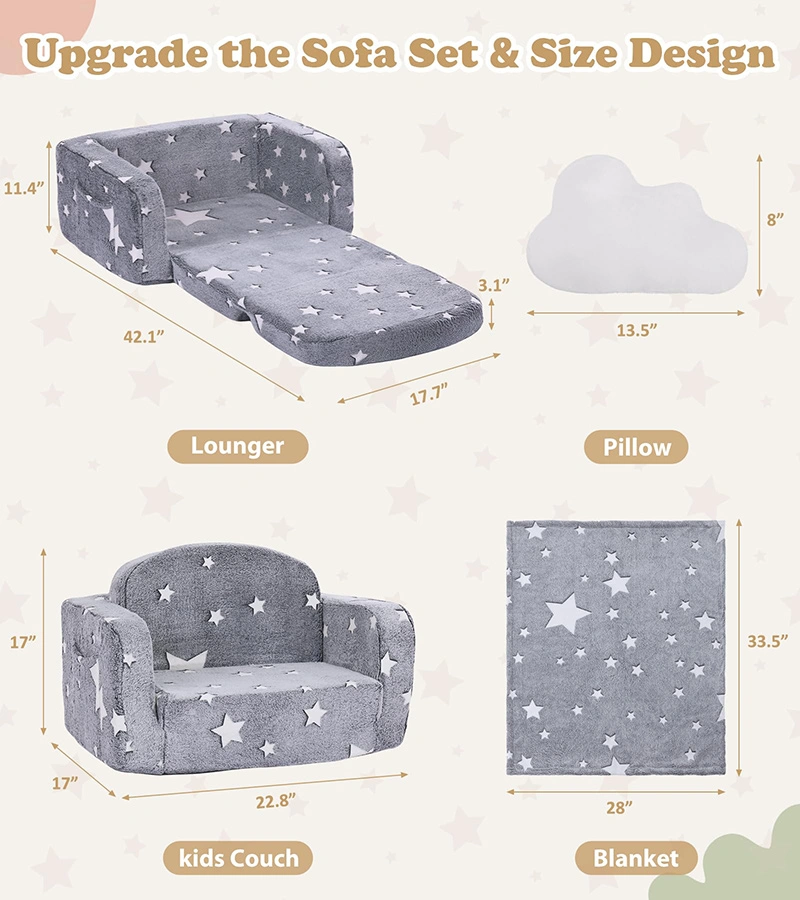 Toddler Fold Soft Foam Couch with Folded Mattress Glow in The Dark