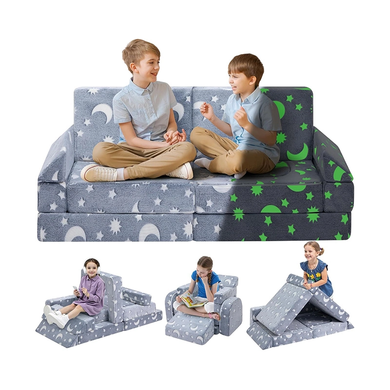12pcs Kids Playroom Modular Couch and Blocks with Green Glow