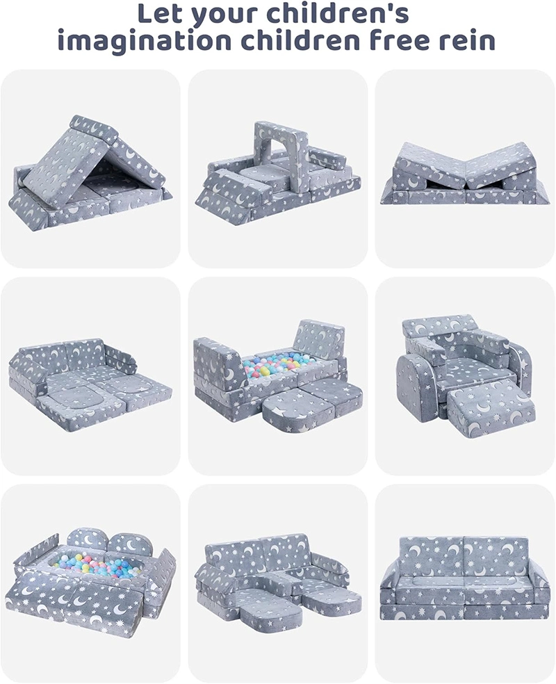 12pcs Kids Playroom Modular Couch and Blocks with Green Glow
