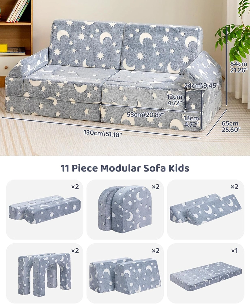 12pcs Kids Playroom Modular Couch and Blocks with Green Glow