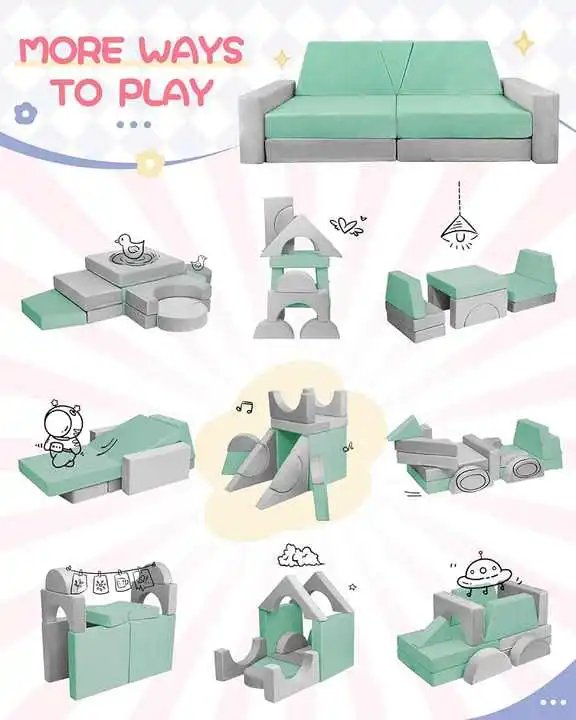 15pcs Kids Foam Modular Couch and Building Kits