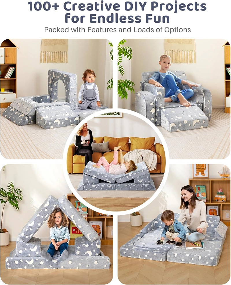 12pcs Kids Playroom Modular Couch and Blocks with Green Glow