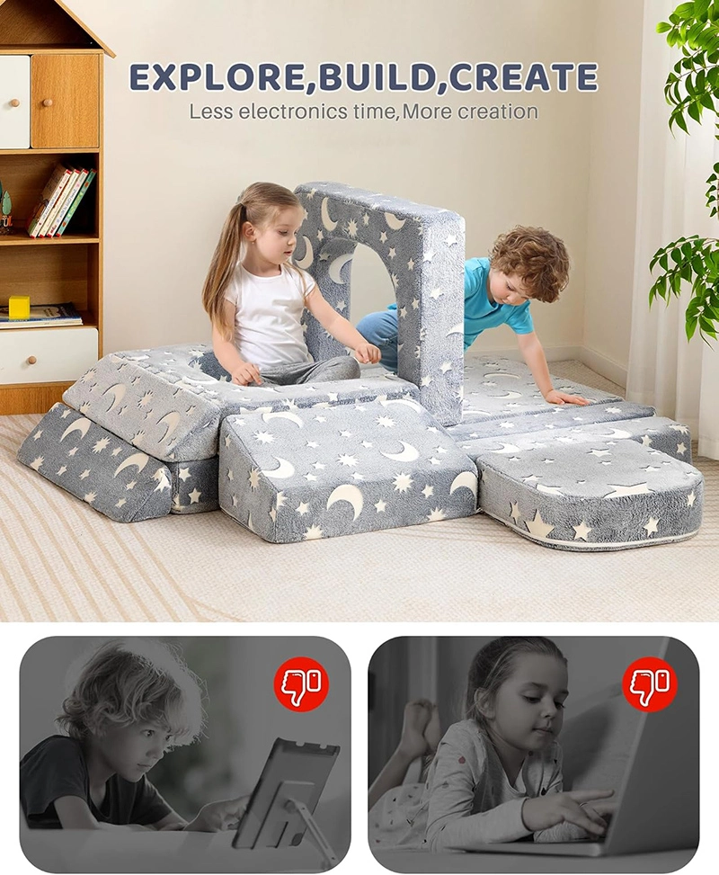 12pcs Kids Playroom Modular Couch and Blocks with Green Glow
