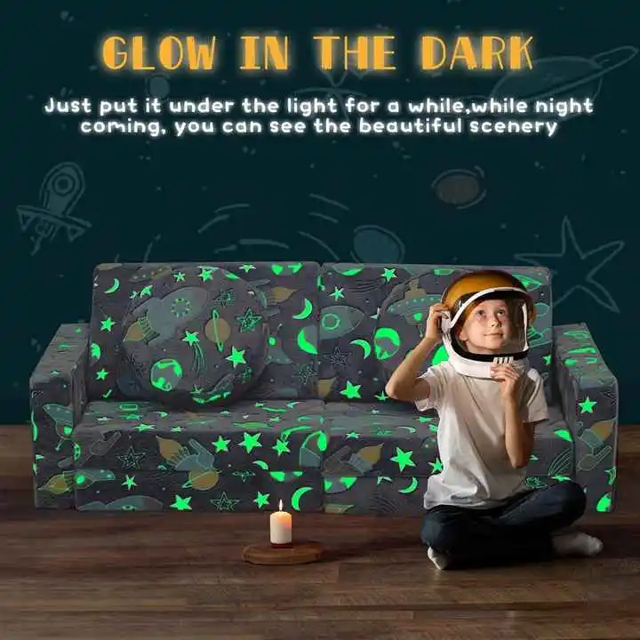 12pcs Kids Playroom Modular Couch and Blocks with Green Glow