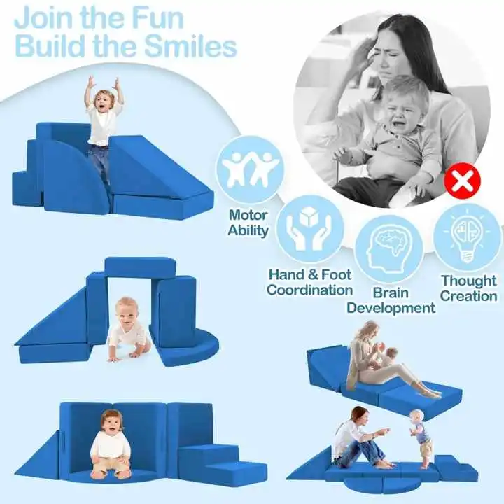 5-Piece Multicolor Soft Foam Climbing Blocks for Toddlers with Tunnels, Ramp & Mats